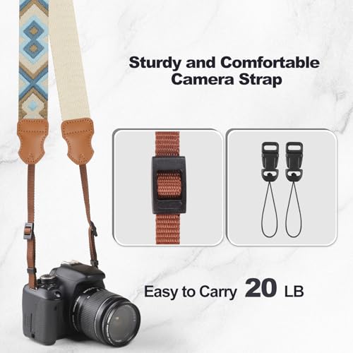 Image of Universal Camera Strap - Camera Neck Strap, Adjustable Shoulder Straps Compatible with Canon, Fujifilm, Nikon, Olympus, Panasonic and other SLR and mirrorless cameras - Blue and Khaki Weave