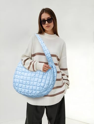 Image of Puffer Tote Bag For Women Quilted Crossbody, Lightweight Puffy Purse Large Hobo Puff Shoulder Handbags