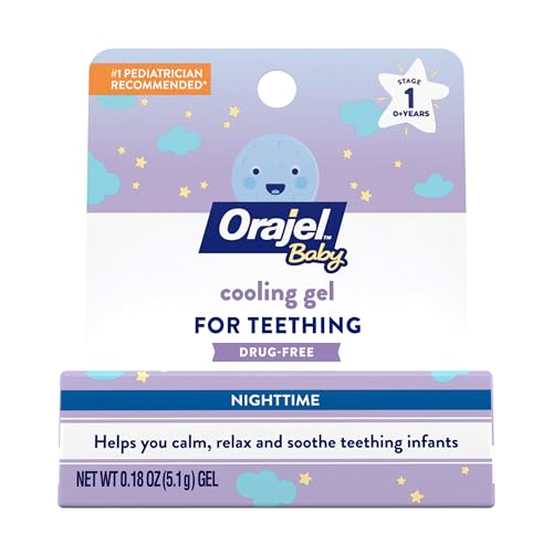 Orajel Baby Nighttime Cooling Gel for Teething, Drug-Free, 1 Pediatrician Recommended Brand for Teething*, One .18oz Tube