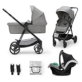 Kinderkraft NEWLY Carrito 3 en 1, I-Size, Para niños, Sistema de viaje, Carrito Para Bebes, Silla De Paseo, Ligera, Carro Bebe, Cochecito 3 Piezas, Plegable, desde el nacimiento hasta 22 kg, Gris