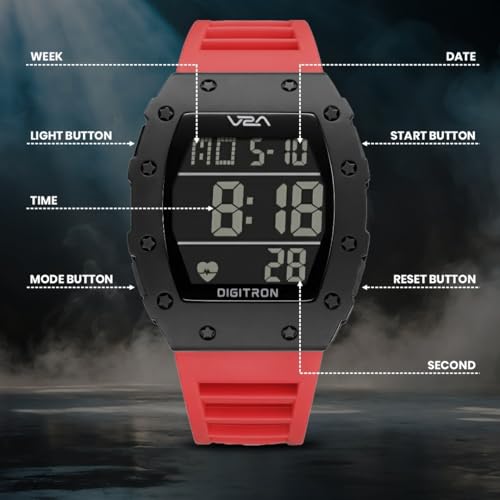 Image of V2A Digitron Tonneau 2118 Sports Watch for Men & Boys | Rugged Design | Big Dial | Alarm, Stopwatch, 12 /24H | 3 ATM Water Resistant | Luminous Display | Sports, Fitness, Outdoor & Training | Gifts for Men & Boy