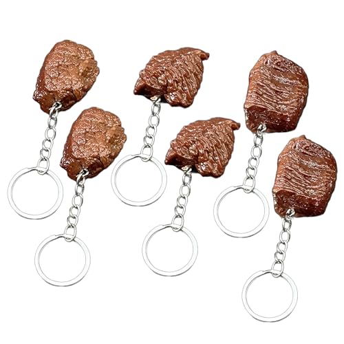[PANGBOER] 6 Pieces Novelty Steak Model Keychain for Handbag Backpack