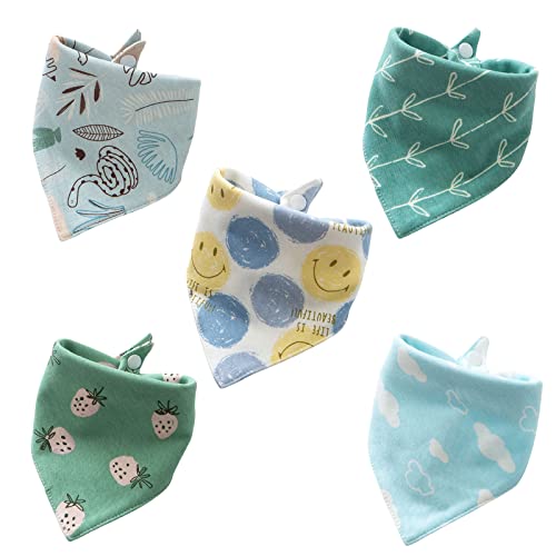 5 Stück Dreieckstuch Baby, Baumwolle Halstuch Baby, Weiche & Absorbierende Sabberlätzchen Baby, Baby Lätzchen mit 2 Verstellbares Druckknopf für Babys(0-3 Jahre alt), Unisex(Blaue Serie) Cover