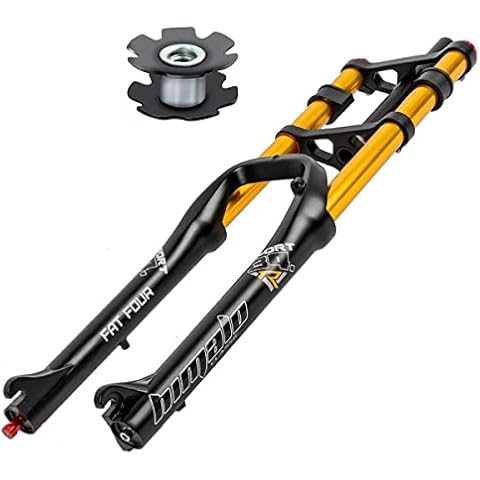 RUJIXU 26”4.0 Fat Fork Air Suspension Disc Brake Mountain Bike Forks 1-1/8 Straight E-Bike BMX MTB DH Front Fork 170mm Travel With Travel Lock And Damping Adjustment QR 3080g (Color : Black Gold) Cover