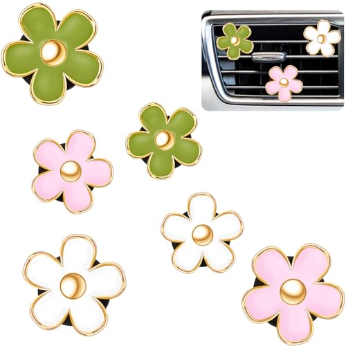 Image of Frienda 6 Pcs Daisy Flower Air Vent Clip Accessories Air Conditioning Outlet Clip Car Freshener Dashboard Accessories Charm Car Inter Decor (Green, Pink,White)