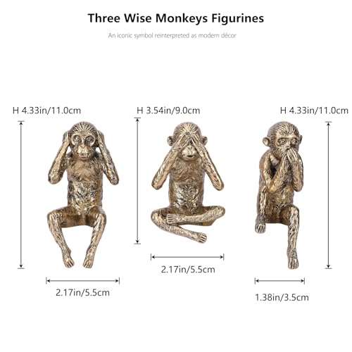 Estatua 3 Monos Sabios de Resina Dorada miniatura 7