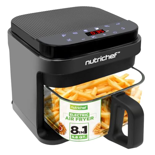 Nutrichef 5.8 Quart Air Fryer | 8-1 Preset Cook Modes | Transparent Fry Bowl for Best Cooking...