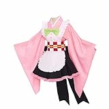 Cosplay Life Anime Kimetsu Café Maid Lolita Dress Manga Character Merch Complete Set Kimono Costume (NEZUKO, L)
