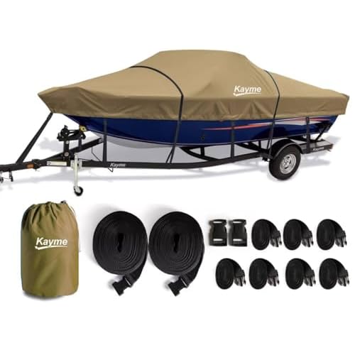 Kayme 1200D Heavy Duty Boat Cover for 16-18.5ft Boats - Waterproof All Weather, Tear Resistant with Reinforced Windproof Straps, Ideal for Fishing, Ba