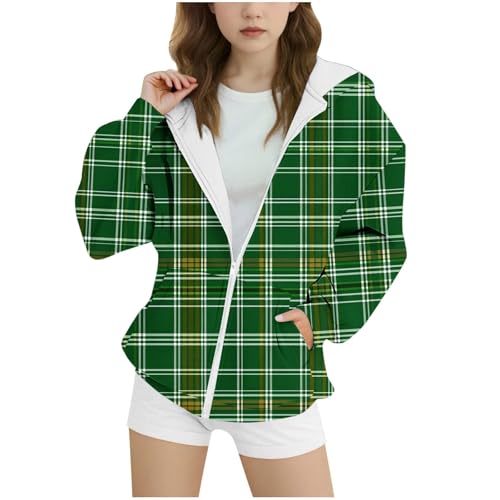Girls Sherpa Lined Jacket Fleece Zip Up Hoodies Flannel Plaid Sweatshirt Jacket Full Zip Pullover for Teen Girls