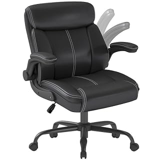 AnyGod Executive Leather Office Chair, Ergonomic Home Office Desk Chair with Flip-up Armrests, Lumbar Support, Adjustable Height, Mid-Back with Rocking Function for Executives - Amazon product rated Grade A