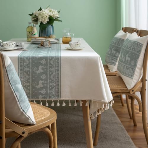Nappe jacquard imitation coton lin protectrice pour table rectangulaire - 5