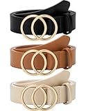 SUOSDEY Women Leather Belt Fashion Double O-Ring Soft Faux Leather Waist Belts For Jeans Dress
