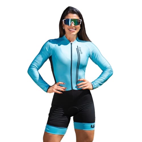Macaquinhos de Ciclismo Feminino Estampado Forro em GEL Inverno (Azul Claro, G)