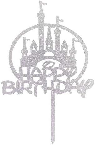 Castle Happy Birthday Cake Topper, Princess Prince Birthday Cake Toppers, First Birthday Party Decorations (Silver Glitter)