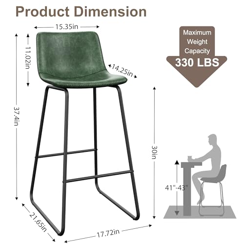 Image of REONEY Bar Stools Set of 2, 30 inch Urban Faux Leather Counter Stools, Green