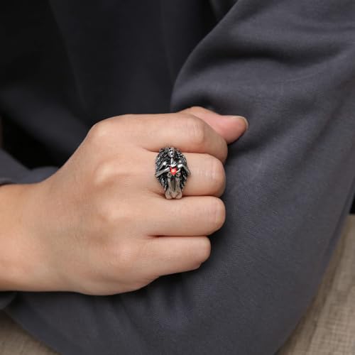 HZMAN Men Women Dark Gothic Rings Vintage Red Love Cubic Zirconia Rings Open Your Heart Personality Rings2