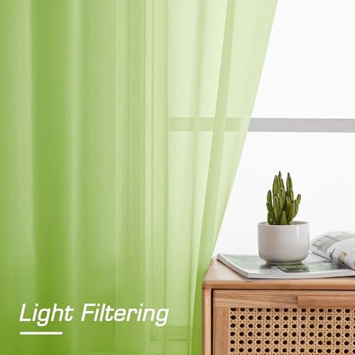 Image of OWENIE Short Lime Sheer Curtains 30 Inch Length 2 Panels Set, Kitchen Curtains Tiers Light Filtering Rod Pocket Cafe Curtain for Basement Bathroom Small Half Window, 42 inch W x 30 inch L, Lime