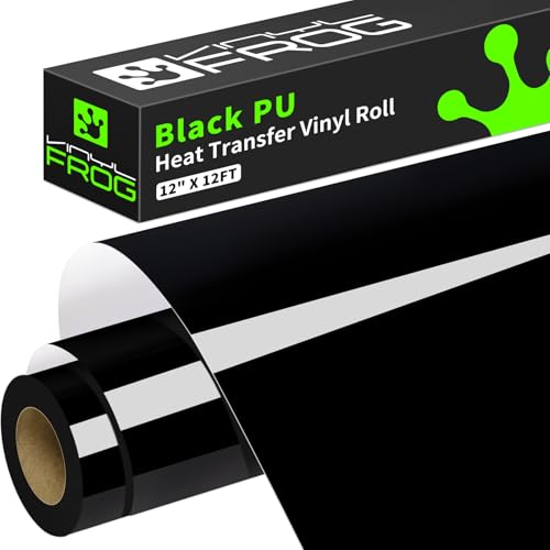 Image of VINYL FROG Black Heat Transfer Vinyl Roll 12 inch x12ft Matte HTV Vinyl | Black Iron on Vinyl for T-Shirts, Heat Press Vinyl for DIY Craft Designs Easy to Cut & Peel Off & Transfer
