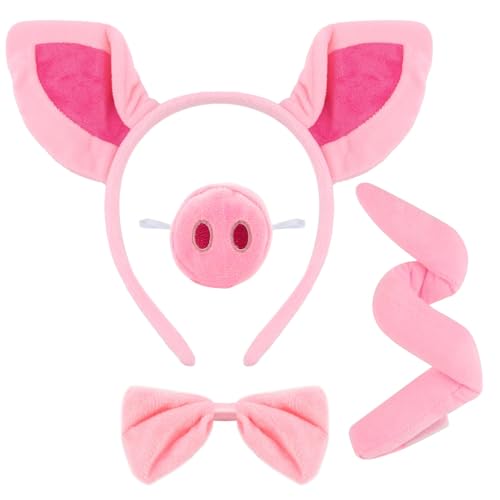 Ensemble De Costume Animal Avec Bandeau À Oreilles Et Queue | Kit Complet De Déguisement Pour Carnaval, Fête D'Anniversaire Et Cosplay Pour Déguisement D'Halloween(Cochons)