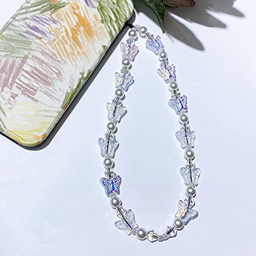 Gbtricon Colorful Acrylic Butterfly Imitation Pearl Handmade Beaded Mobile Phone Chain For Women Charm Anti-Lost Phone Lanyard Jewelry #TOP6