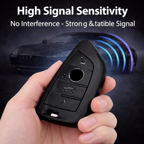 Image of JVCV Soft TPU Cover Compatible with BMW X1, X3, X6, X5, 5 Series, 6 Series, 7 Series 4 Button Blade Smart Key | Scratch-Resistant Protective Case (Matte Black)
