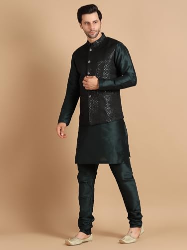 Image of men's Silk Blend Kurta Pejama & Waistcot Set