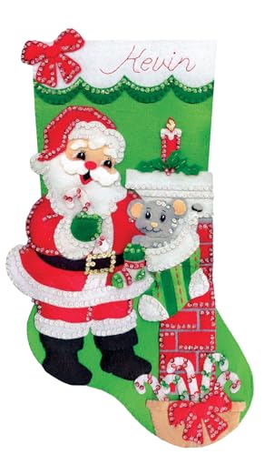 Image of Design Works Crafts Santa with Mouse Felt Stocking Kit, Green Red, by The Yard