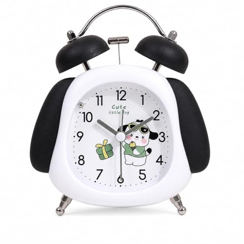 Image of RUCON Twin Bell Alarm Clock for Bedroom | Super Loud Analog Alarm Clock for Heavy Sleepers | Night Light | Metal Table Clock for Home, Office & Kids (White Panda)