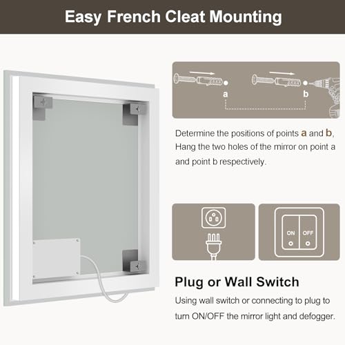 Oerbasz 30x36 LED Bathroom Mirror with Lights, Brighter Backlit + Front Lit, Tempered Glass, Dimmable, Multiple Light Modes, Anti-Fog Lighted Bathroom Vanity Mirror for Wall, Memory Function by Oerbasz - Image 4