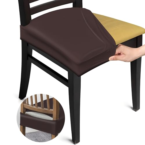 MEKOTRIN 4pcs Chair Cover PU Leather Water Resistant Anti Fouling Anti Slip Elastic Chair Slipcover for Home Hotel (Coffee)