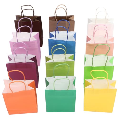 LOLIPPYY 12個 カラフル手提げ袋 耐久性のあるクラフト紙製 折りたたみ式収納可能 プレゼント包装やショッピングに 小物収納対応