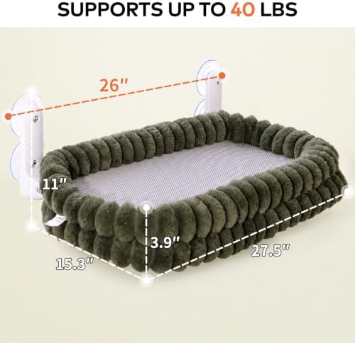 CHEERPALS Cat Window Perch for Indoor Cats Hammock for Window with Reversible Cushion, Foldable Cat Window Bed for Large Cats and Kittens, Cloud Series(Green,Large) - 5