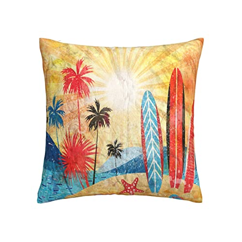 Varun Throw Pillow Covers Tropical Ocean Starfish Surfboard Palm Tree Vintage Design Square Pillowcase For Home Decor Sofa Car Bedroom Pillow Case 18X18Inch #TOP1