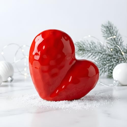 Image of Xtore Romantic Heart-Shaped Ceramic Showpiece for Home Decor | Artistic Tabletop Accent for Living Room, Bedroom & Gifting (Red, Pack of 1)