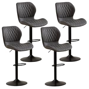 Bar Stools Set of 4, Modern Swivel Counter Height Barstools for Kitchen Island Chairs, Adjustable Faux Leather Bar Stools with Back for Kitchen Counter Bar, Dark Grey