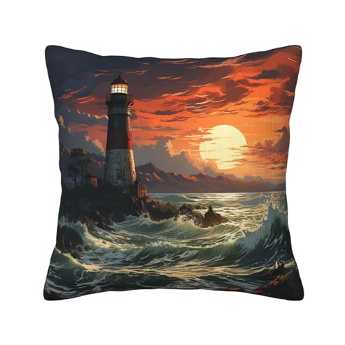 Housses de coussin velours côtelé douces au motif phare côtier