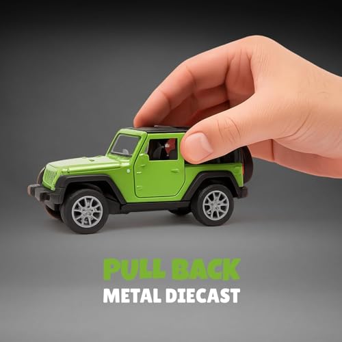 Image of Jeep Die Cast Metal Toy Car with Opening Doors & Pull Back Action | Mini Manual Push Super Car No Battery Needed | Durable Diecast Vehicle for Kids Age 3+ Collectible Gift (Green)