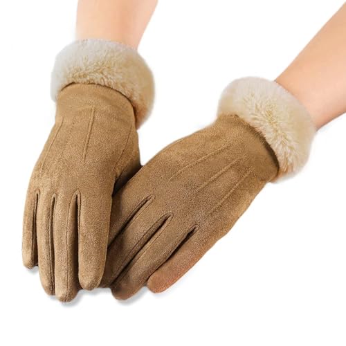 axelens Damen Winter Touchscreen Kunstlederhandschuhe, Super Weich, Warme und Elegant aus Wildleder, Ärmel in ökologischem Weichpelz für Smartphone, Handy Größe S/M –...