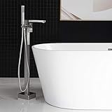 WOODBRIDGE Brushed Nickel Freestanding Tub Filler Single Handle Floor Mounted Faucets with Handheld...