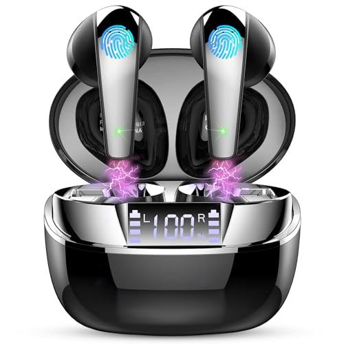 Auriculares Inalámbricos, Auriculares Bluetooth 5.3 HiFi Estéreo con 4 ENC Mics, 2025 Cascos Inalambricos Bluetooth Reducción de Ruido, 40H LED Pantalla In-Ear Auriculare IP7 Impermeable Carga Rápida