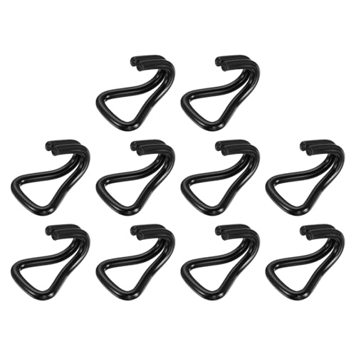 Image of sourcing map 10Pcs Double J Hook, 7.5mm Dia 2205 lbs Ratchet Strap Tie Down Hook for 1.2" Tie Down Straps Wedding, Cars Trucks Trailers, Double Row Hooks Binder Accessories, Black