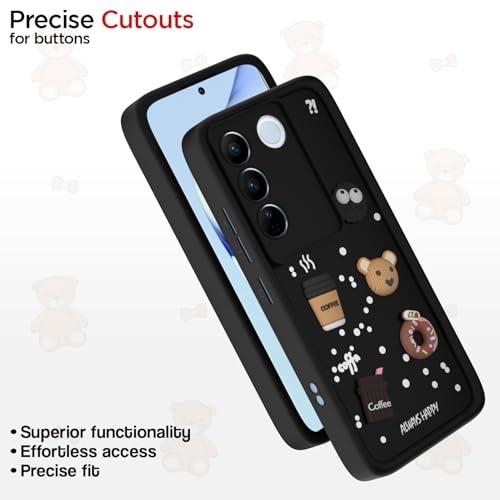 Image of Pikkme Back Cover for Vivo V27 5G / V27 Pro 5G | Cute Fun Cartoon 3D Bear Silicone Full Body Protection Bumper Cover (Black)