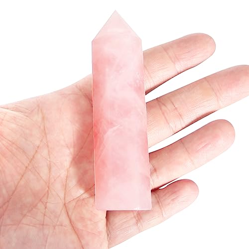Rose Quartz Crystal Wand-1 Pc 3.1"-3.5" (8-9cm) Rose Quartz Wands, Rose Quartz Healing Crystal and Stones, Gift Box Packaging