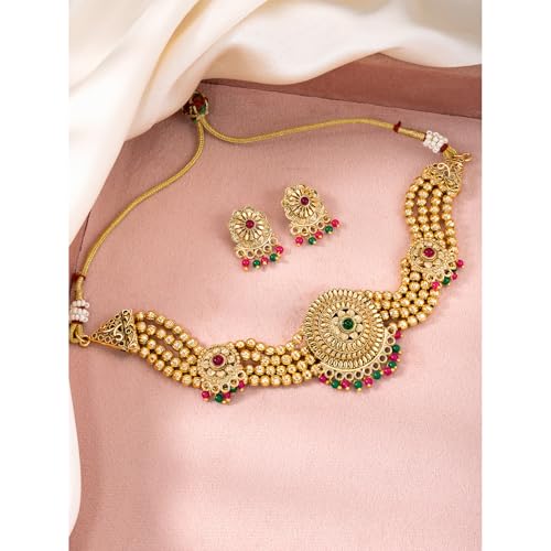 Image of Peora Gold Plated Bridal Jewellery Set with Kamarband Gift for Women Indian Traditional Ethnic Wedding