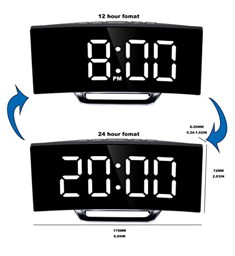 Wakclmin Alarm Clock For Bedrooms, Digital Clock With Modern Curved Design,Led Electric Alarm Clocks, Desktop Clock With Temperature Display,Adjustable Brightness (White) #TOP3