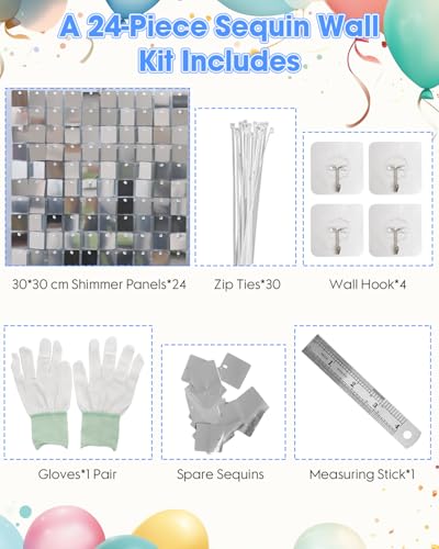 Image of Silver Shimmer Wall Backdrop, 24 Panels, 6x4 Ft Photo Backdrop | wedding backdrop birthday backdrop party decoration photo booth backdrop bridal shower baby shower event decoration