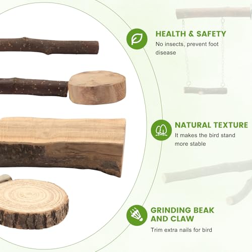 Image of 8PCS Natural Wood Bird Perches, Parrot Perch Stand & Chewing Toy with Multi-Branch & Rope, Cage Accessories for Parakeets, Conures, Cockatiels, Lovebirds, Budgies