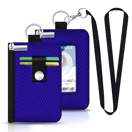 Image of Minimalist RFID Blocking Small Wallet with ID Window,WaterResistant Zip Id Case Wallet with Lanyard Keychain for Cards,Cash,Travel,Women,Men (Sapphire Blue)