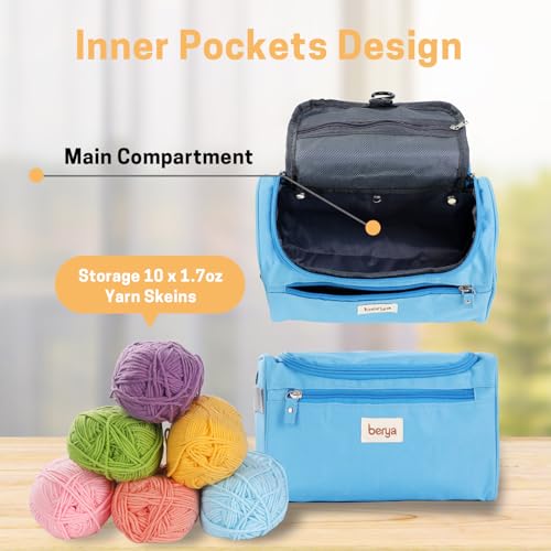 Image of Oxford Cloth Crochet Bag Organizer, Portable Knitting Bag, High Capacity Yarn Bag Storage Bag for Home Travel Crochet DIY, Crochet Accessories, Knitting Needles, Crochet Hooks (Sky Blue)